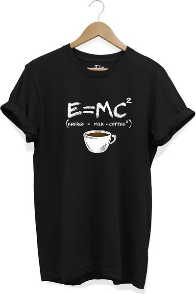 ZOKAWEAR Κοντομάνικο μπλουζάκι Unisex Loose Fit Black Energy Milk and Coffee με στάμπα Einstein Design