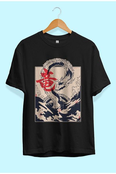 ZOKAWEAR Tricou cu imprimeu unisex cu design japonez Dragon Dragon, loose fit