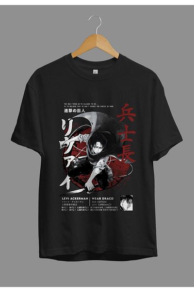 ZOKAWEAR Μπλουζάκι με τυπωμένο σχέδιο Anime Loose Fit Unisex Attack On Titan Levi Ackerman