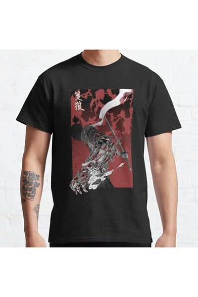 ZOKAWEAR Tricou imprimat cu lup și design cu Katana Sekiro