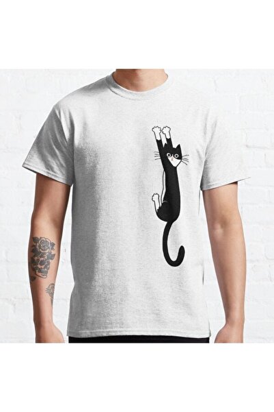 ZOKAWEAR Loose Fit Unisex Black And White Cat Hanging On| Funny Tuxedo Cat Design Printed T-shirt