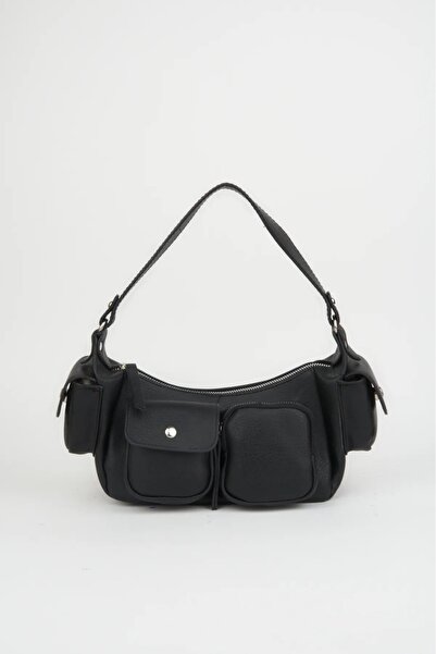 emelimin Geantă de mână și de umăr din piele artificială neagră cu mai multe ...