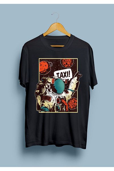 ZOKAWEAR Tricou cu imprimeu unisex cu design de taxi cu temă spațială de astronaut