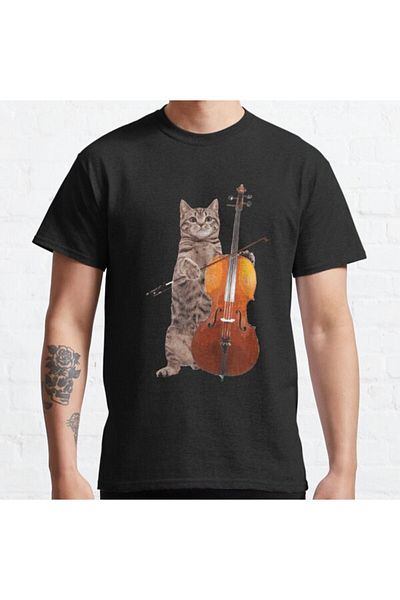 ZOKAWEAR Tricou cu imprimeu unisex Loose Fit Cello Cat Meowsicians