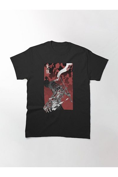 ZOKAWEAR Tricou imprimat cu lup și design cu Katana Sekiro