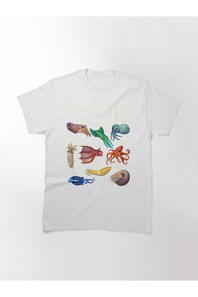 ZOKAWEAR Loose Fit Unisex The Cephalopod: Octopus, Squid, Nautilus, And Cuttlefish Design Printed Tshirt