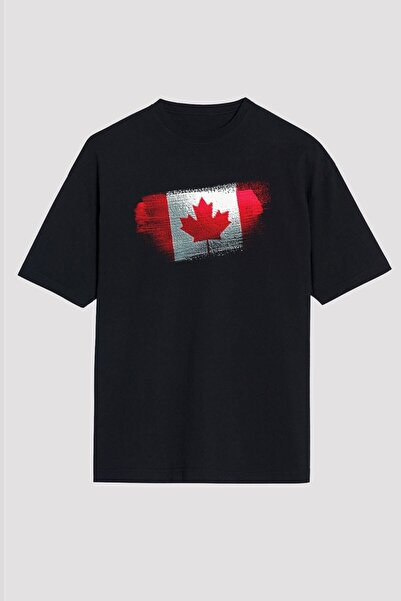 ZOKAWEAR Unisex Loose Fit Canada - Canada Flag Printed Black T-shirt