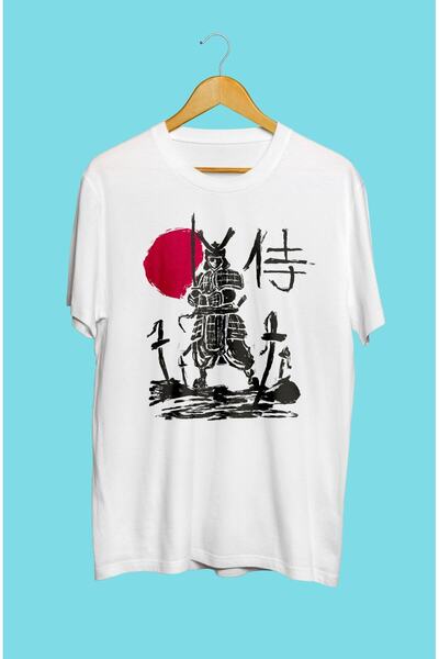 ZOKAWEAR تي شيرت مطبوع بتصميم حروف ساموراي يابانية فضفاضة