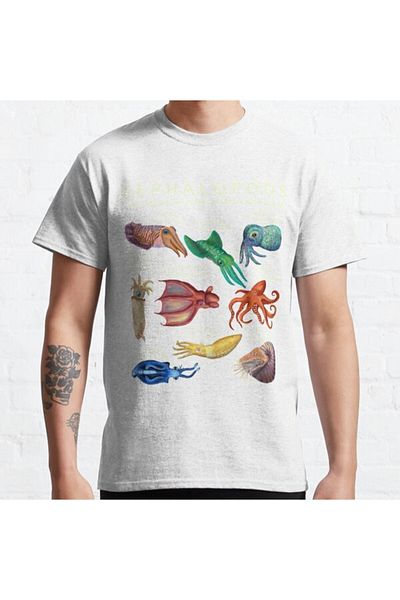 ZOKAWEAR Loose Fit Unisex The Cephalopod: Octopus, Squid, Nautilus, And Cuttlefish Design Printed Tshirt