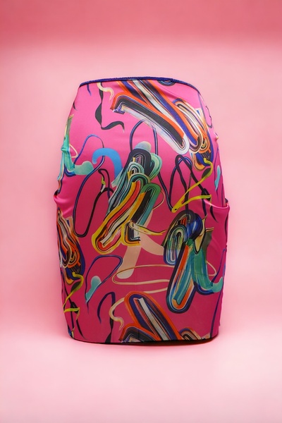 pistore Fuchsia Pink Geometric Patterned Short Pareo Satin Women's Beach Dress New Season