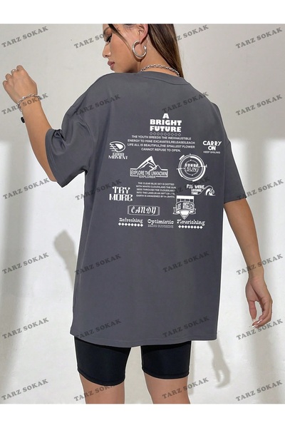 Tarzsokak Μπλουζάκι ώμου με τυπωμένα αγγλικά γράμματα BAY Unisex - KOD-1397