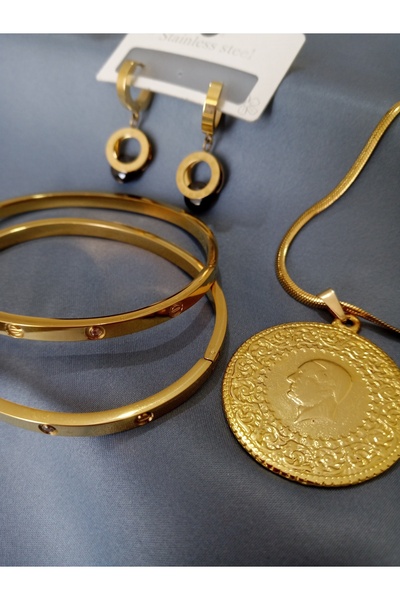 KobalBusiness Çelik set-ince 19 cm taşlı kartier +50 cm tam altın italyan zin...