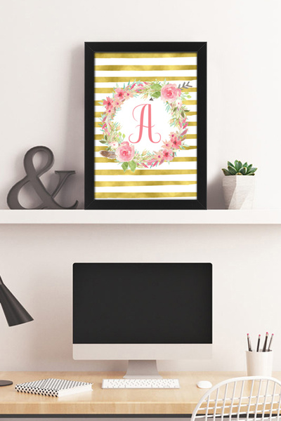 bymat Slovo A - A4 Dekorativni Re Sa šljokicama Crni Okvir - 21x30 Slika -841