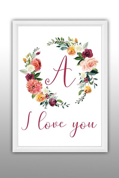bymat A I Love You 30x40 MDF Cadru Decorativ Cadru Alb cu Poză - Pictură A3