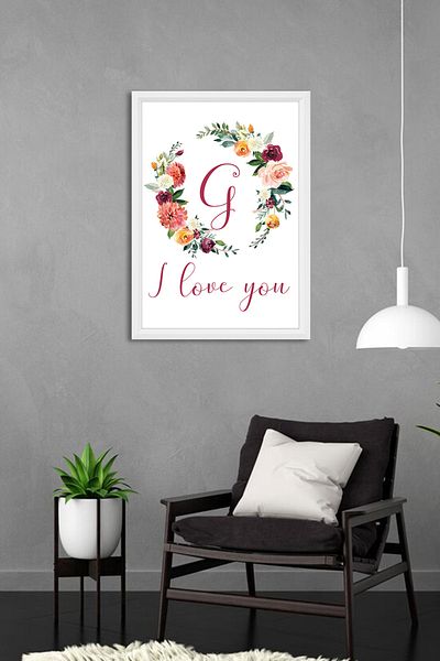 bymat G Te iubesc - Coroană de flori Cadru decorativ alb A3 cu imagine - Pictură 30x40 - 821