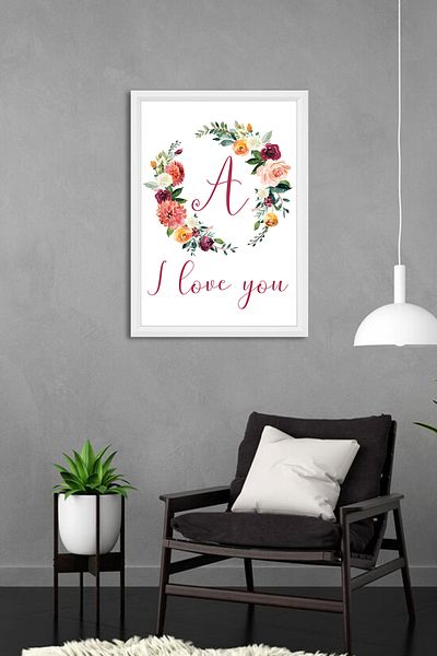 bymat A I Love You 30x40 MDF Cadru Decorativ Cadru Alb cu Poză - Pictură A3