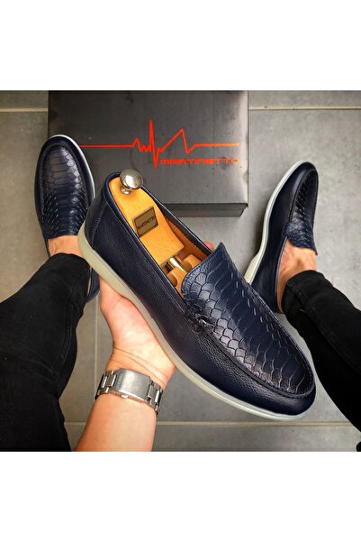 Martinetto Истинска кожа, тъмно сини мокасини, ежедневни мъжки обувки GÇLP2000