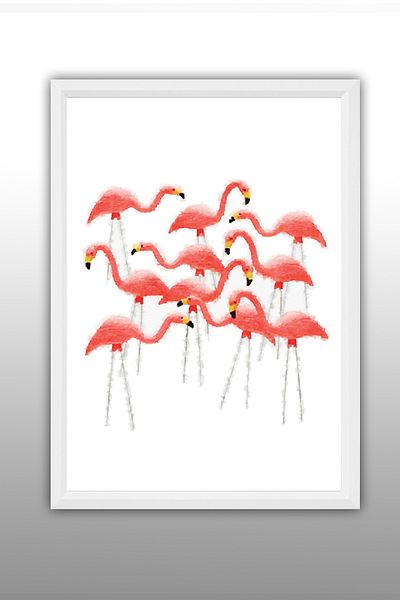 bymat Ramă pentru tablou Flamingo - Ramă decorativă albă pentru tablou 30x40