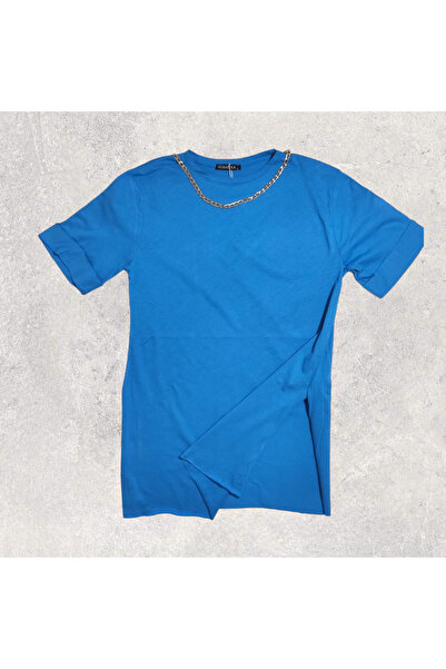Sublime Butik Lanț cu fante laterale Tricou Albastru