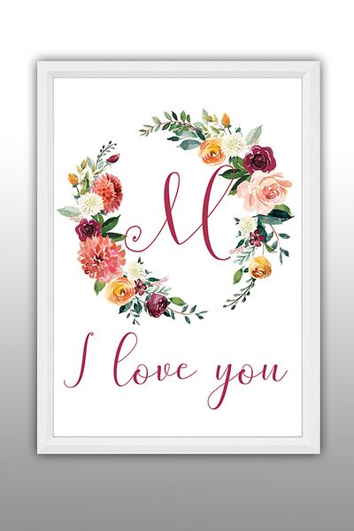 bymat M I Love You - A3 Pictură Decorativă 30x40 Cadru cu poze MDF Cadru alb
