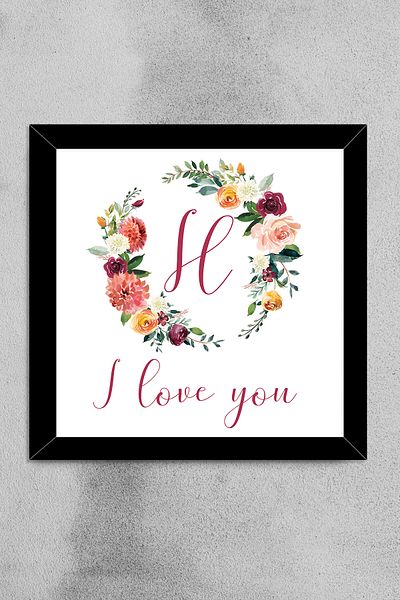 bymat H I Love You - Pictură decorativă pătrată 20x20 Cadru negru -yhtabk45