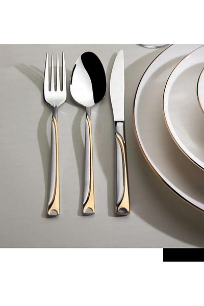 Nehir fiesta gold satin fork spoon knife set - 72 pieces for 12 people
