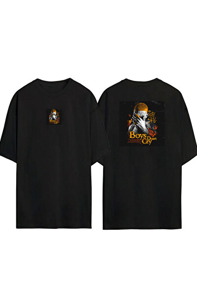 THEWERT Tricou supradimensionat negru cu imprimeu pentru baieti unisex, fata spate