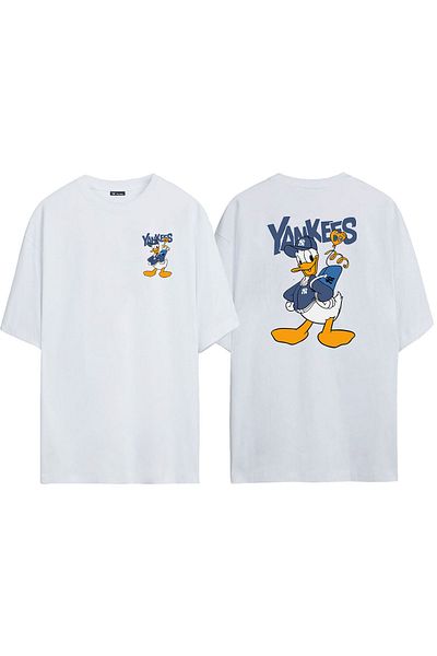 THEWERT Μπλουζάκι Unisex Yankees Duck Μπροστά και Πίσω με στάμπα λευκό Oversize