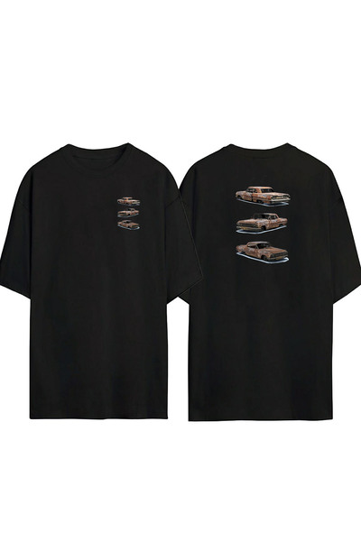 THEWERT Unisex otpadna vozila Prednji Zadnji Štampano Crni Oversize kroj T-shirt