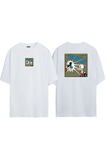 THEWERT Unisex Flash Duck Prednja strana Zadnja strana Štampano Bela Oversize...