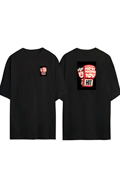 THEWERT تي شيرت أسود كبير الحجم مطبوع من الأمام والخلف للجنسين من Rocky Balboa