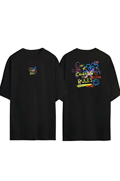 THEWERT Унісекс Change The Rules з принтом спереду і ззаду, чорна oversize фу...