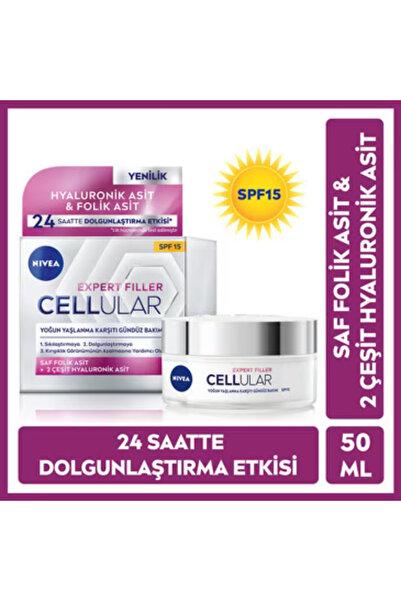 NIVEA Yaşlanma Karşıtı Hyaluronik Asitli SPF 15 Koruyuculu Dolgunlaştırıcı Sıkılaştırıcı Gündüz Kremi