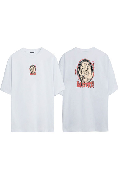 THEWERT Unisex Busteo Prednja i Zadnja Štampano Bela Oversize kroj T-shirt