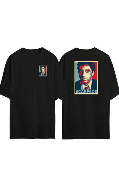 THEWERT Tricou supradimensionat negru cu imprimeu Scarface, unisex, în față, ...