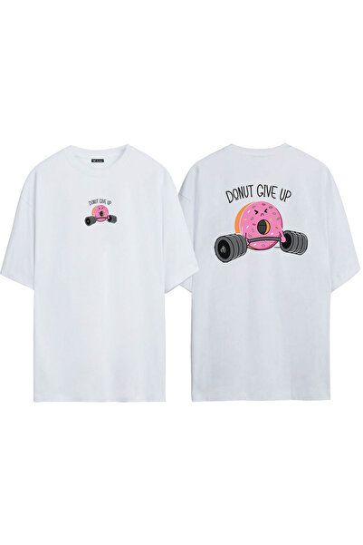 THEWERT Unisex krofnica dajte napred i nazad Štampano bela Oversize kroj T-shirt