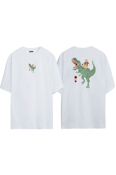 THEWERT Unisex dinosaurus i mačka prednja strana zadnja strana Štampano bela ...