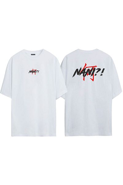 THEWERT Unisex Nani!, Ιαπωνία εμπρός και πίσω με στάμπα λευκό μπλουζάκι Oversize