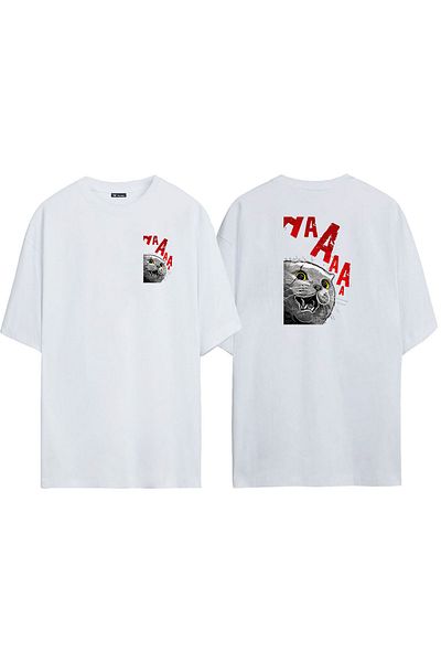 THEWERT Unisex Cat Aaaa Μπροστά και πίσω με στάμπα λευκό μπλουζάκι Oversize