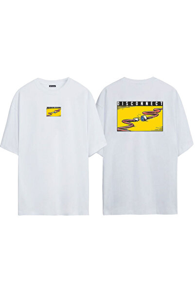 THEWERT Unisex prekidač prednji zadnji Štampano beli Oversize kroj T-shirt