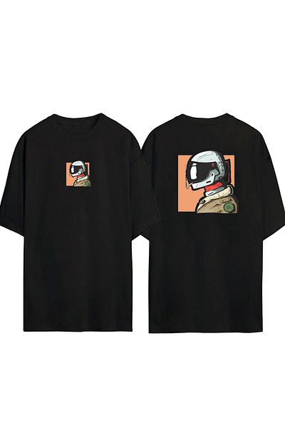 THEWERT Tricou supradimensionat negru cu imprimeu unisex astronaut, care fumează față în spate