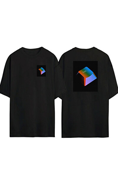 THEWERT Unisex Esc ključ prednji zadnji Štampano crni Oversize kroj T-shirt