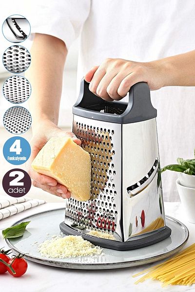 Tilbe Home 2-Piece Steel Hand Grater with Silicone Base 4-Way Julian Cut Garlic Vegetable Chopper Kitchen Grater