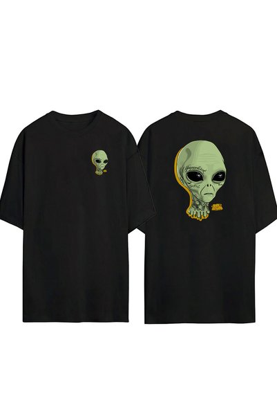 THEWERT Унисекс црна T-shirt Oversize kroj формата са Štampano ванземаљца на ...