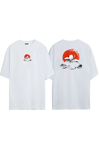 THEWERT Unisex japanska goruća planina spreda i pozadi Štampano bela Oversize...