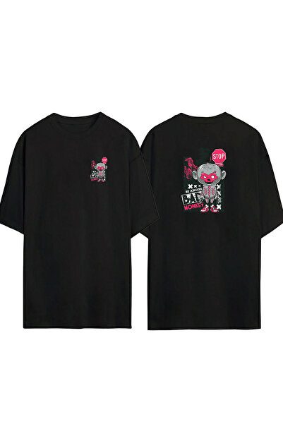 THEWERT Unisex Bad Monkey Prednja strana Zadnja strana Štampano Crna Oversize...