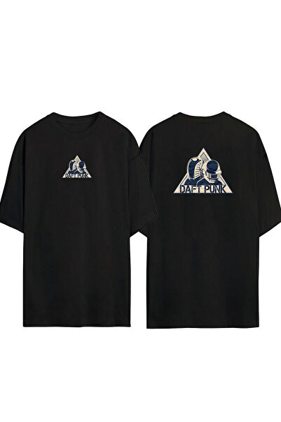 THEWERT تي شيرت أسود كبير الحجم مطبوع عليه شعار Daft Punk للجنسين من الأمام و...