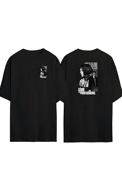 THEWERT Tricou negru supradimensionat unisex Mathilda Leon imprimat față și spate