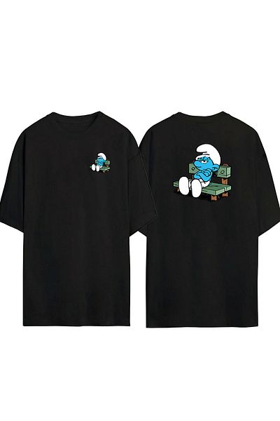 THEWERT Tricou negru supradimensionat unisex, drăguț, cu imprimeu față în spate