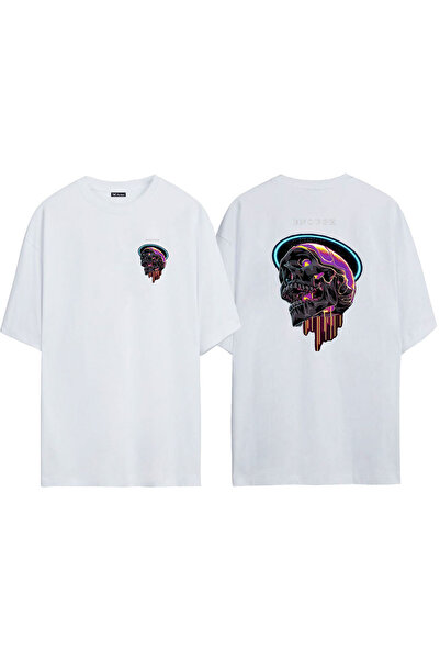 THEWERT Unisex bela Oversize kroj T-shirt - Prednja i zadnja strana Štampano